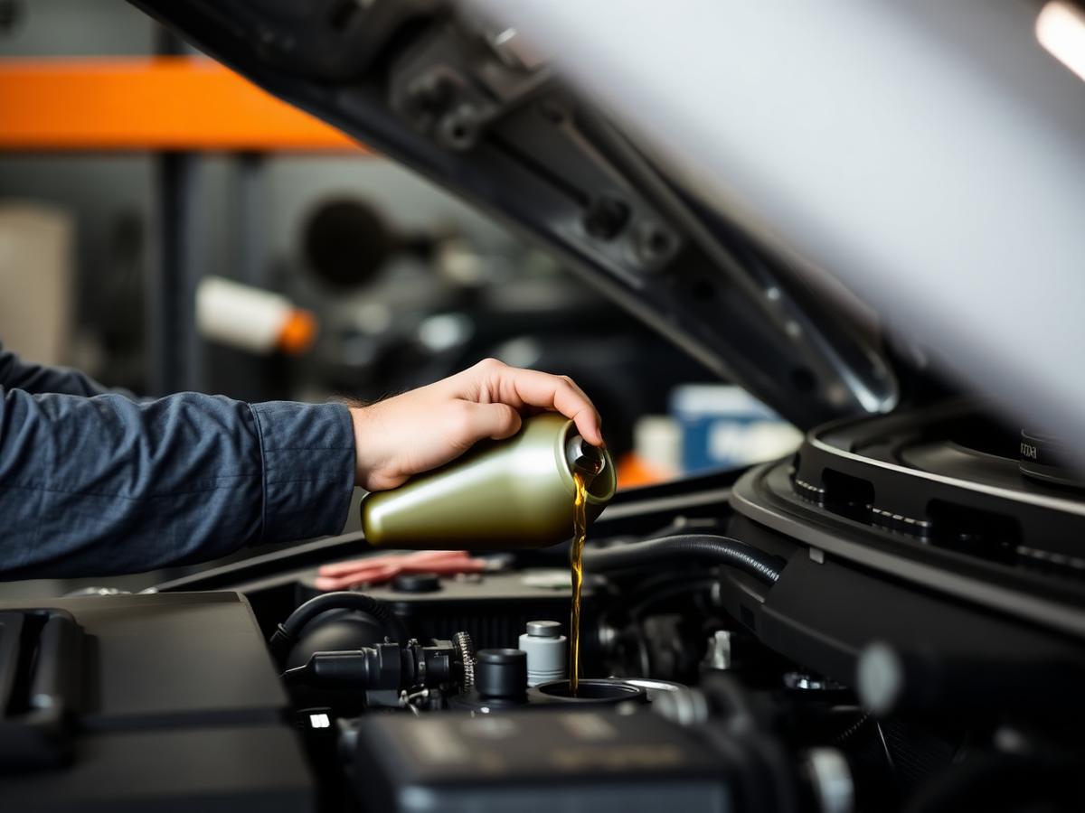 Mecânico realizando troca de óleo do motor